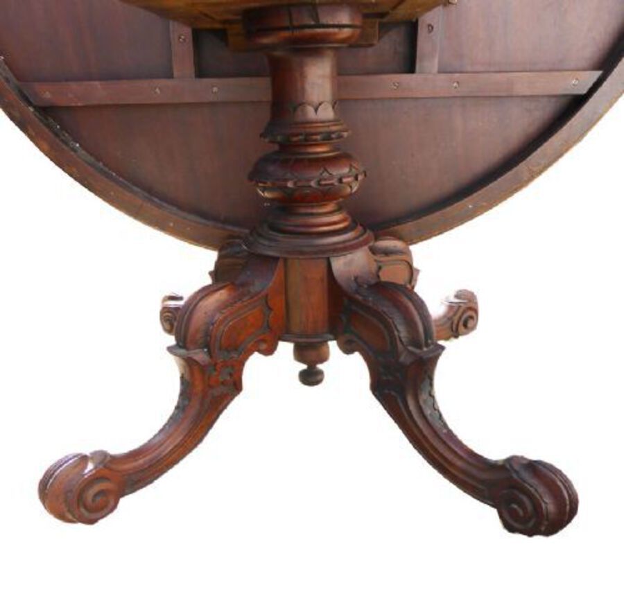 Antique Victorian Walnut Marquetry Inlaid Dining Table 