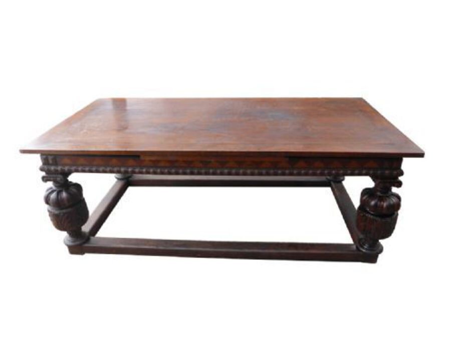Antique 19th Century Large Oak Draw Leaf Refectory Table 