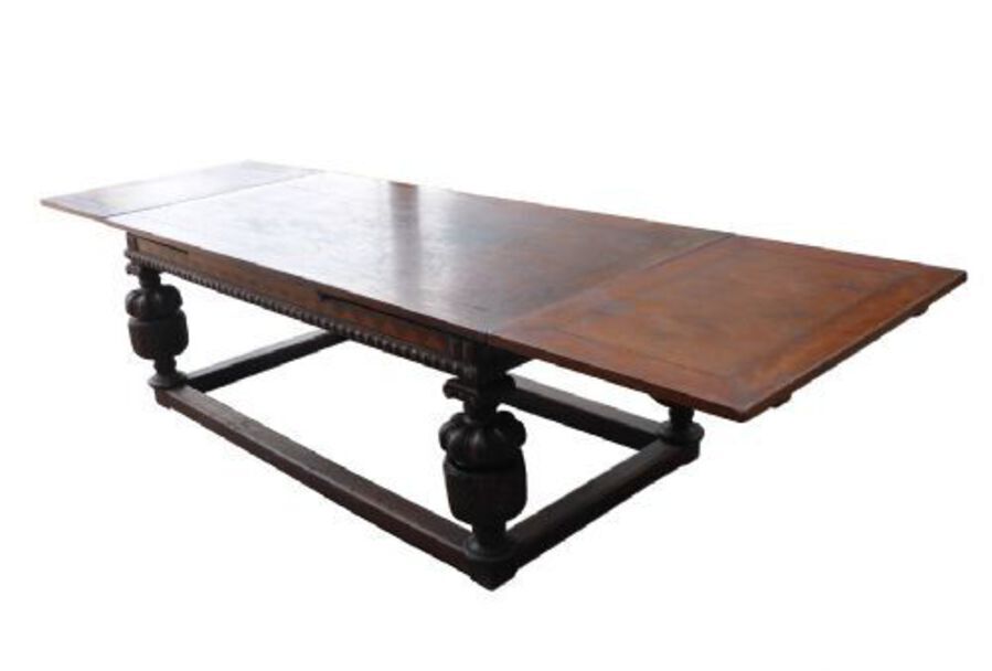 Antique 19th Century Large Oak Draw Leaf Refectory Table 