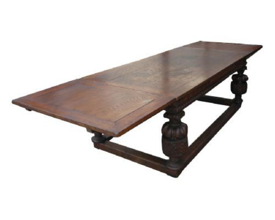 Antique 19th Century Large Oak Draw Leaf Refectory Table 