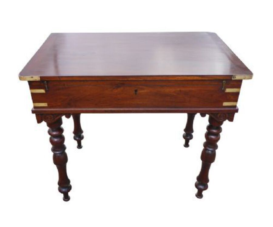 Antique Early Victorian Mahogany Travelling Campaign Desk