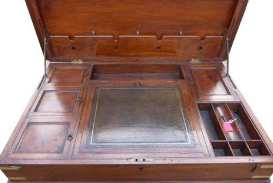 Antique Early Victorian Mahogany Travelling Campaign Desk