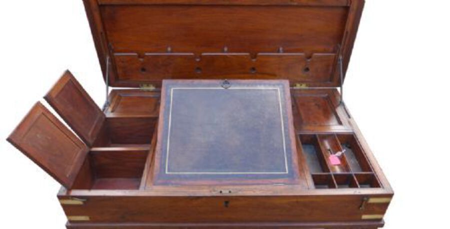 Antique Early Victorian Mahogany Travelling Campaign Desk