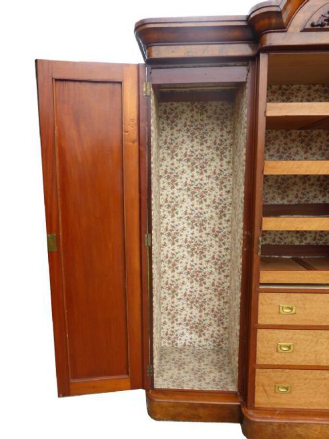 Antique Victorian Burr Walnut Three Door Triple Wardrobe