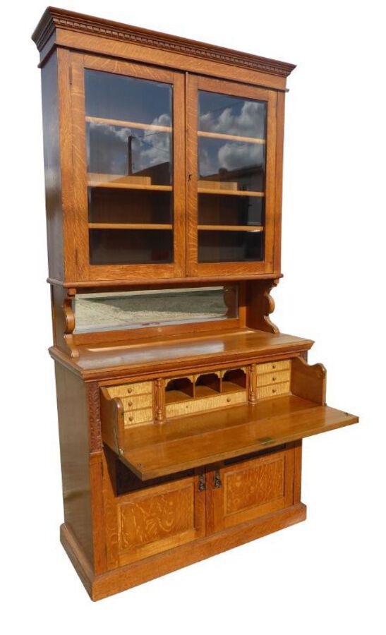 Victorian Oak Secretaire Bookcase