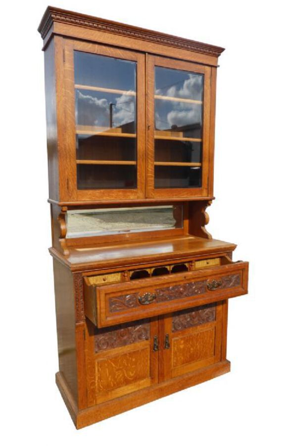 Antique Victorian Oak Secretaire Bookcase