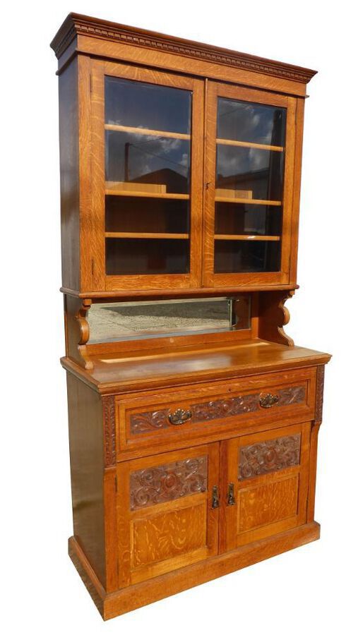 Antique Victorian Oak Secretaire Bookcase