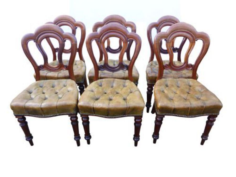 Set of 6 Victorian Mahogany Balloon Back Arm Chairs