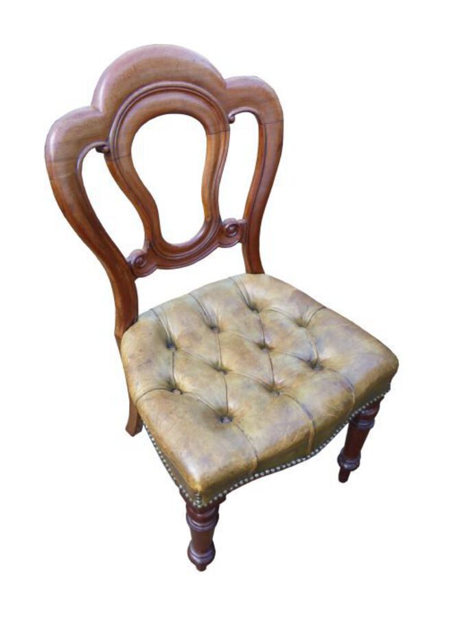 Antique Set of 6 Victorian Mahogany Balloon Back Arm Chairs