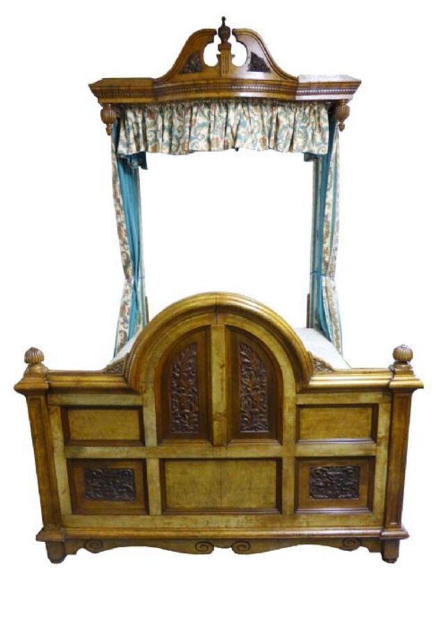 Antique Victorian Pollard Oak Half Tester Bed