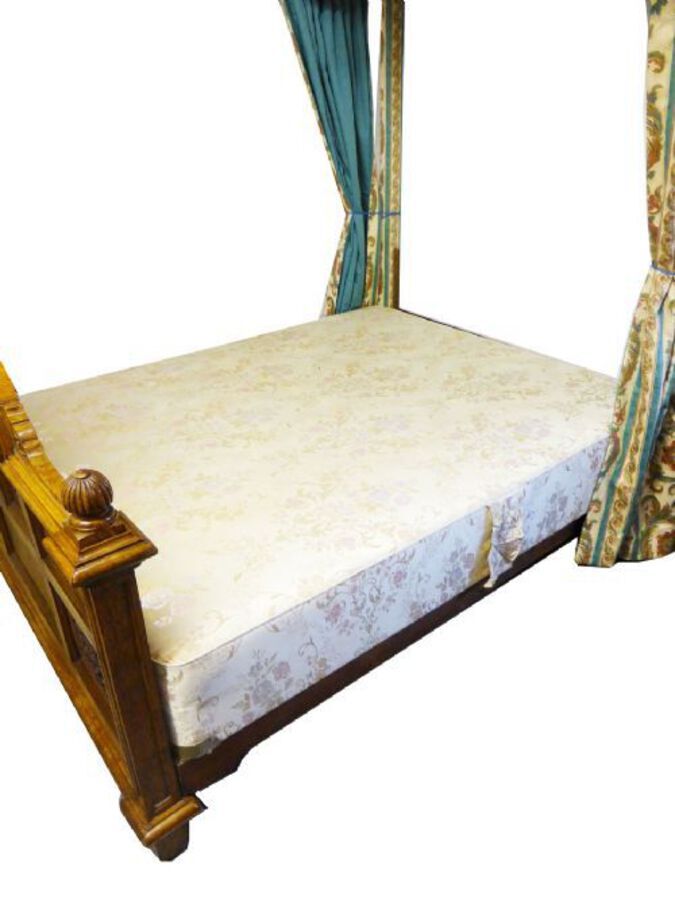 Antique Victorian Pollard Oak Half Tester Bed