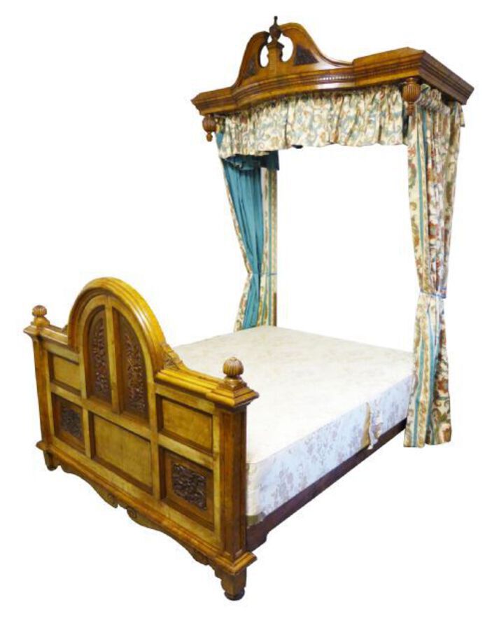 Antique Victorian Pollard Oak Half Tester Bed