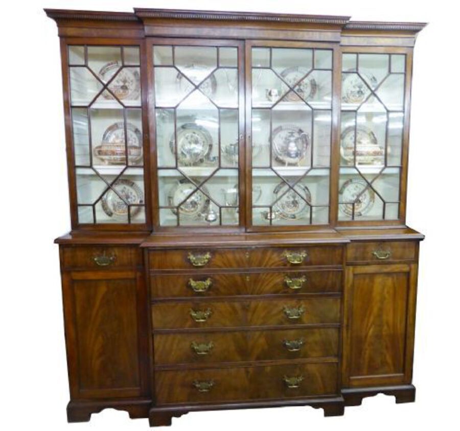 Antique Small George III Secretaire Breakfront Bookcase