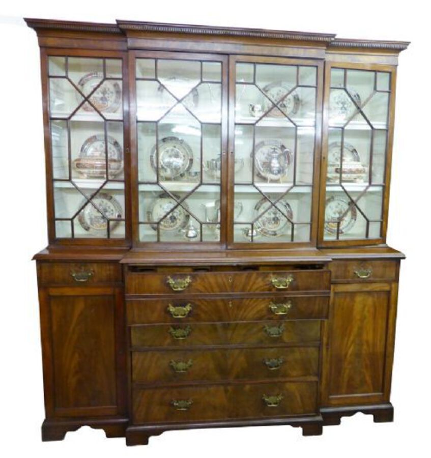 Antique Small George III Secretaire Breakfront Bookcase