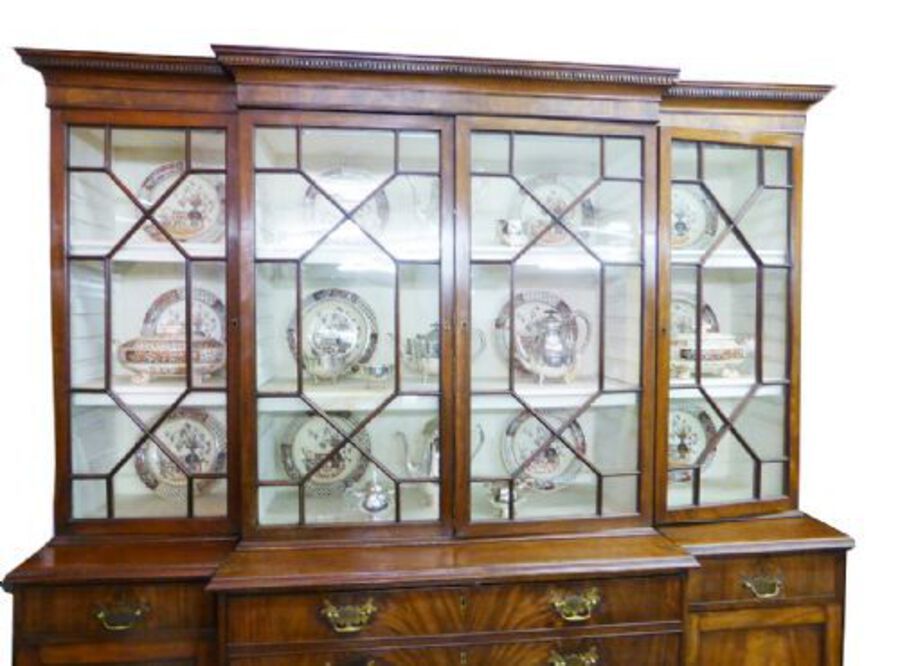 Antique Small George III Secretaire Breakfront Bookcase