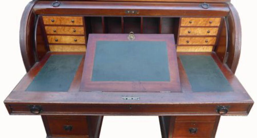 Antique Victorian Mahogany Cylinder Top Pedestal Desk