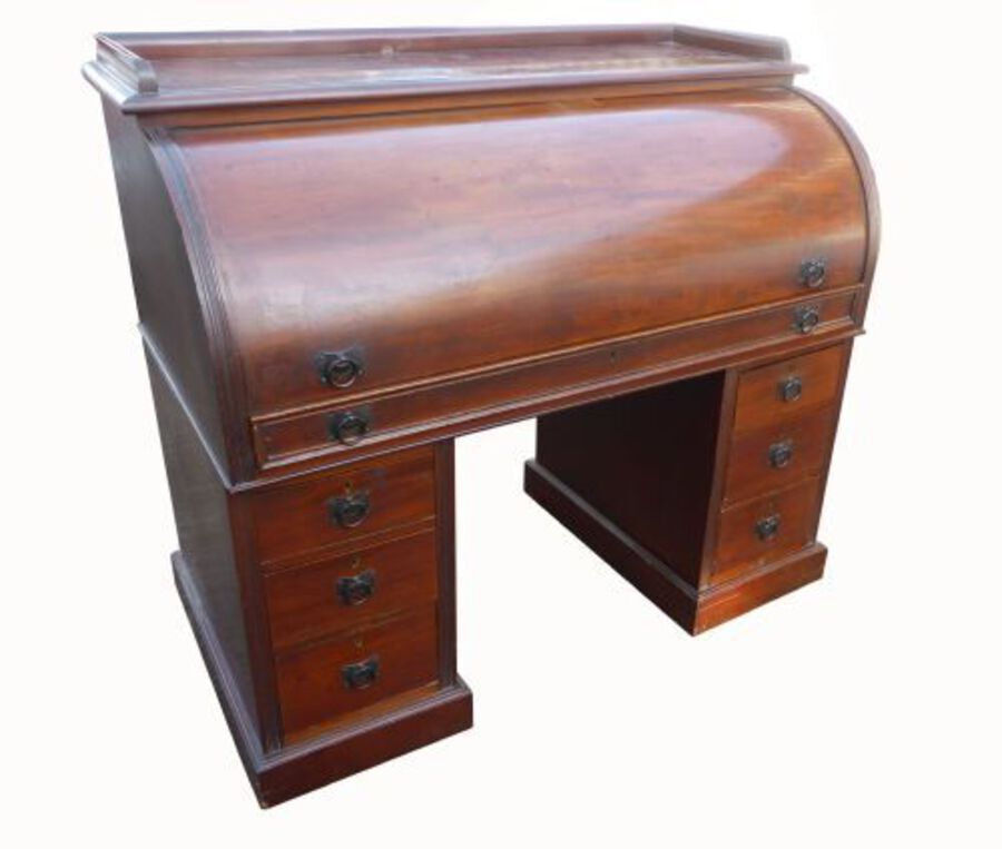 Antique Victorian Mahogany Cylinder Top Pedestal Desk