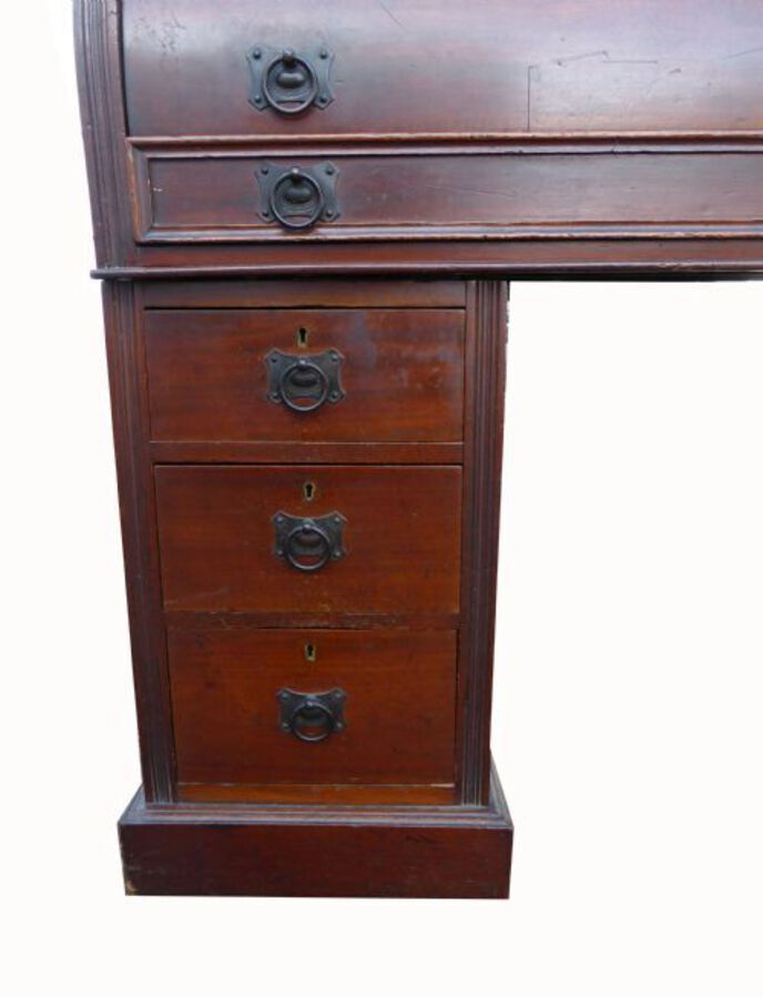 Antique Victorian Mahogany Cylinder Top Pedestal Desk