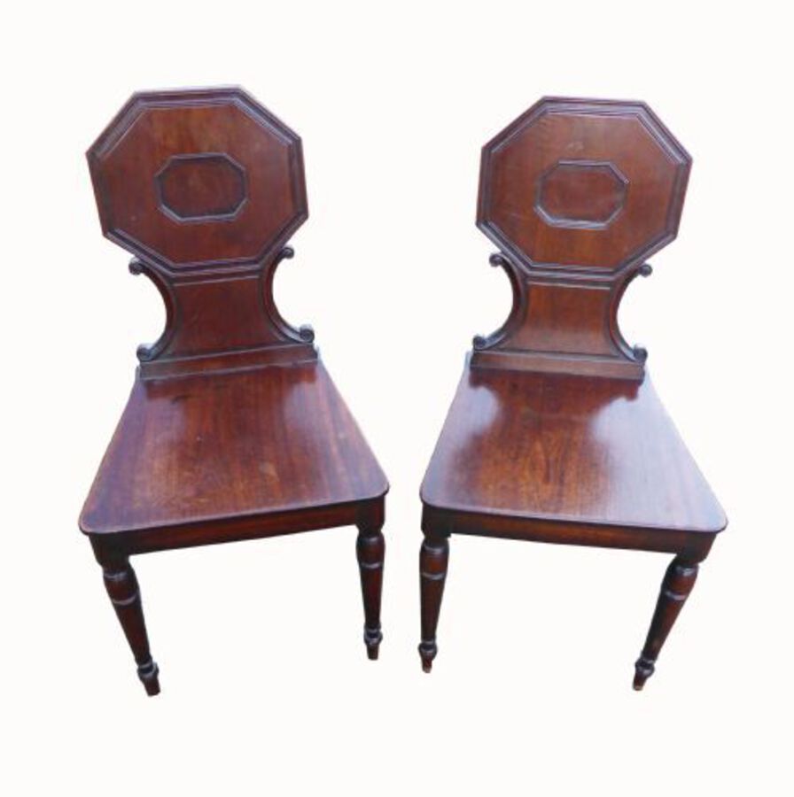Pair Georgian Mahogany Hall Chairs 