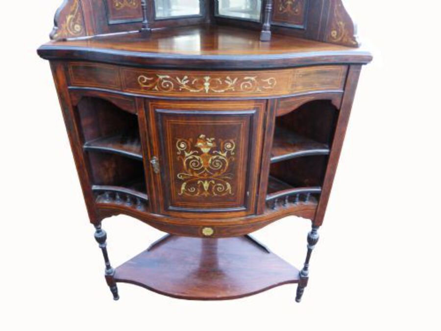 Antique Antique Marquetry Inlaid Corner Cabinet
