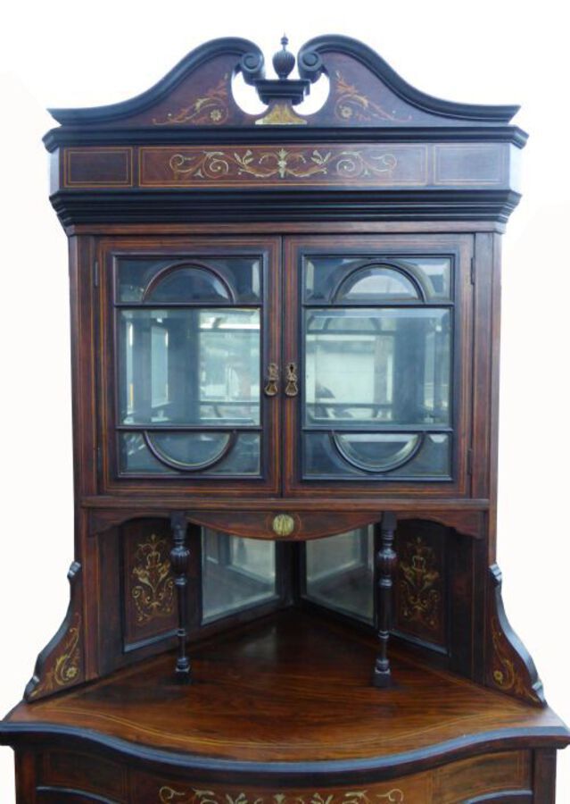 Antique Antique Marquetry Inlaid Corner Cabinet