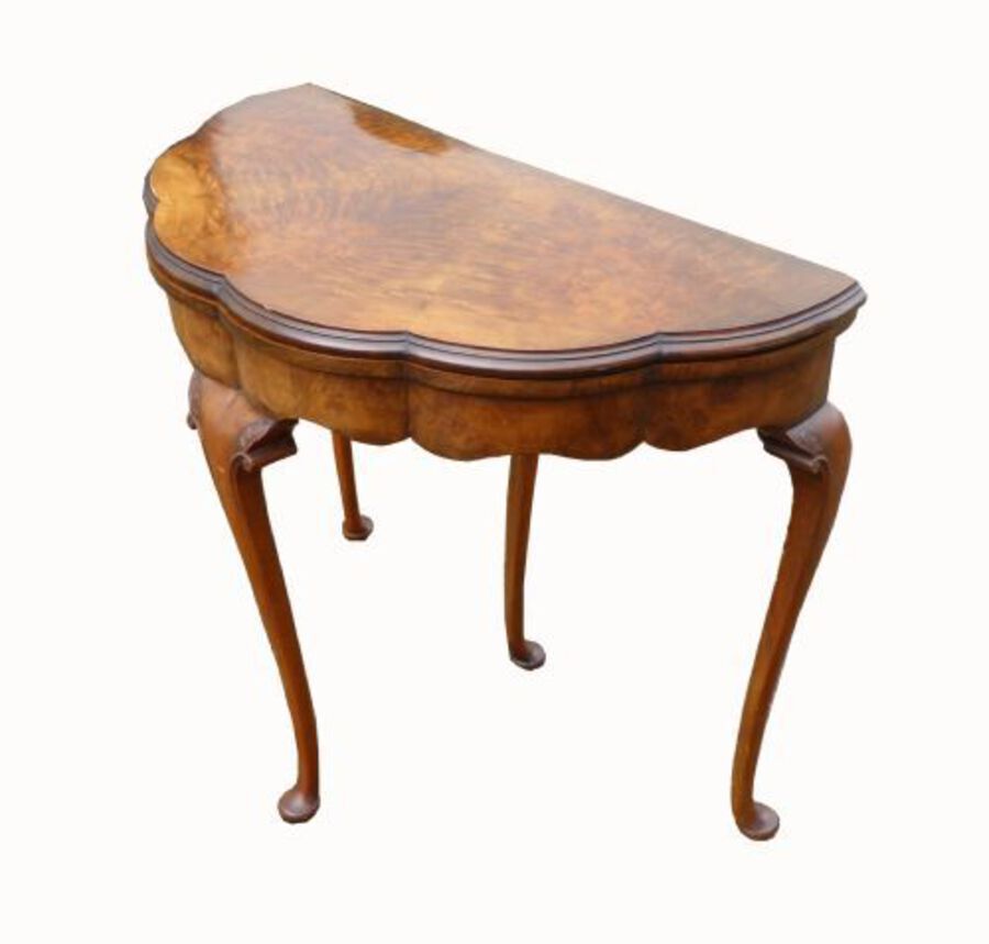 Antique Early 20th Century Burr Walnut Card Table 
