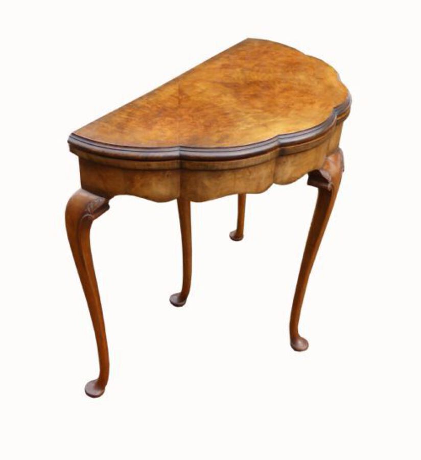 Antique Early 20th Century Burr Walnut Card Table 