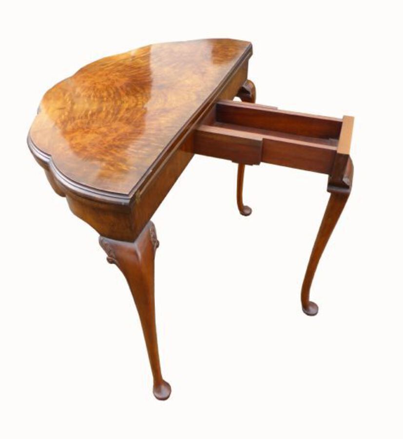 Antique Early 20th Century Burr Walnut Card Table 