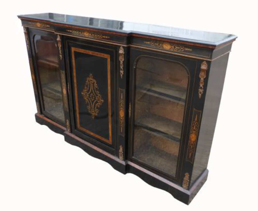 Antique Victorian Ebonised Breakfront Credenza/Bookcase