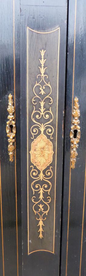 Antique Victorian Ebonised Breakfront Credenza/Bookcase