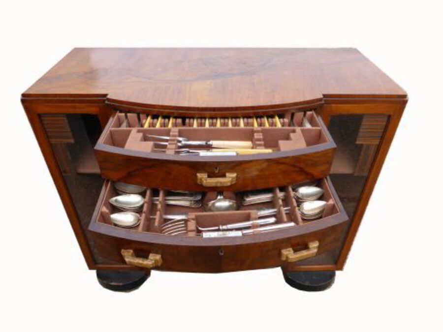 Antique Small Walnut Art Deco Sideboard
