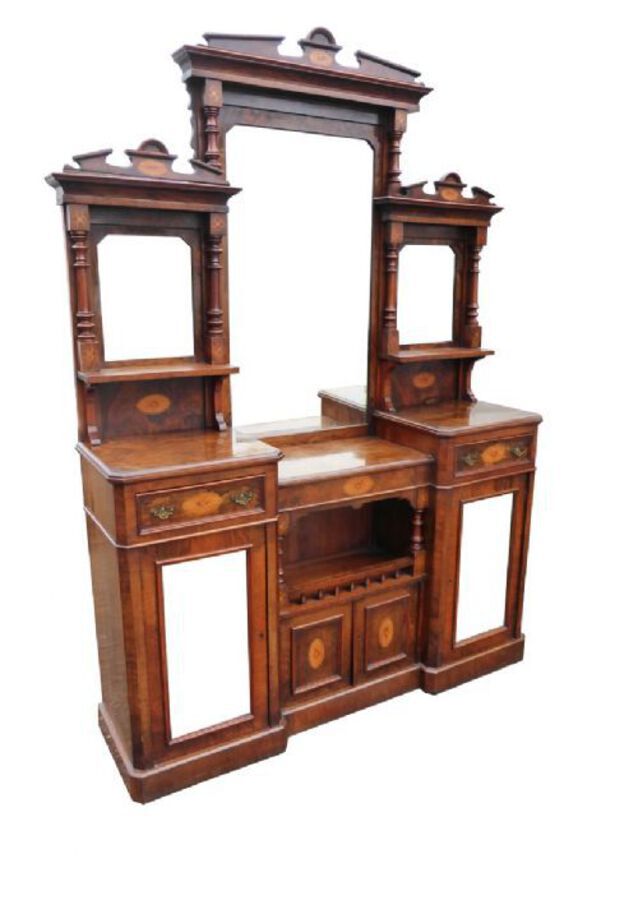 Victorian Figured Walnut Mirror Back Credenza