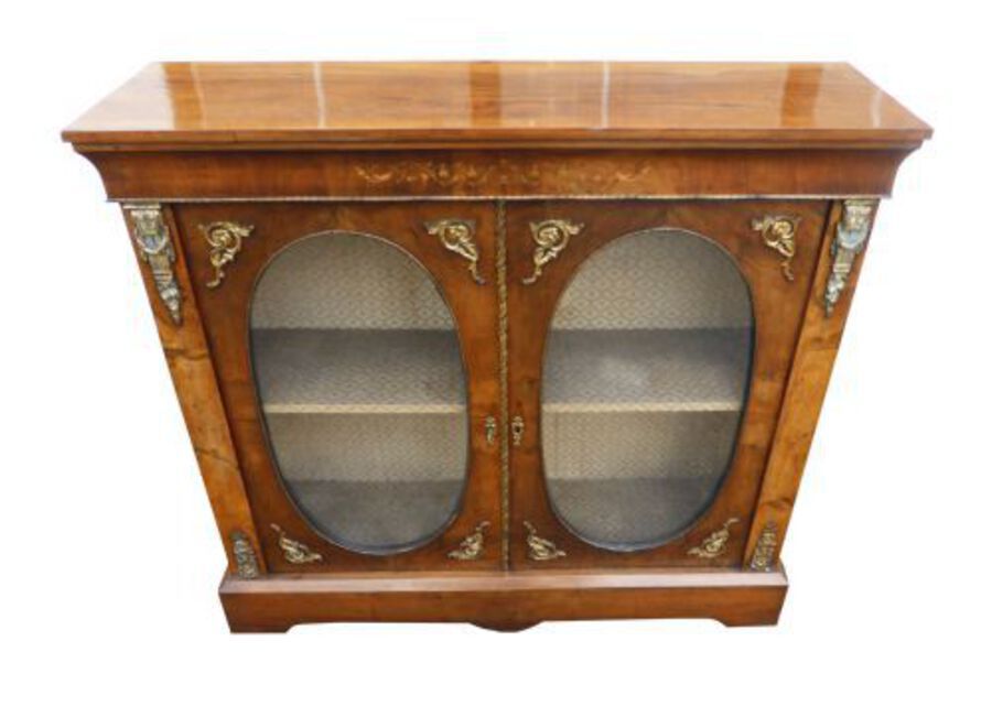 Victorian Walnut Inlaid Two Door Bookcase