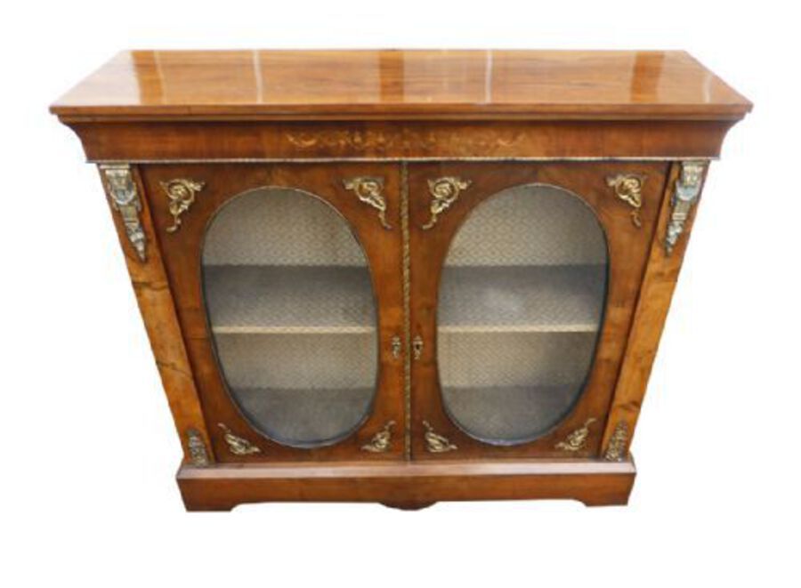 Antique Victorian Walnut Inlaid Two Door Bookcase