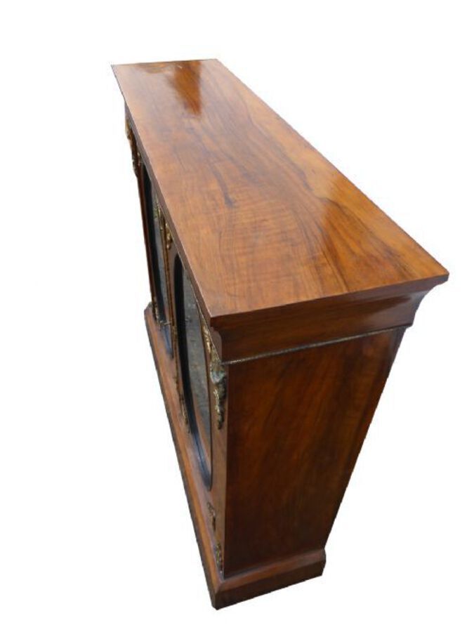 Antique Victorian Walnut Inlaid Two Door Bookcase