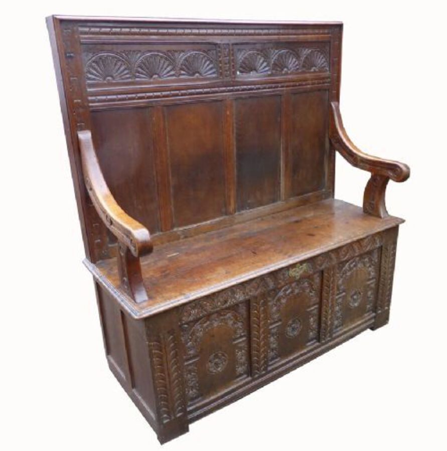 George III Carved Oak Settle