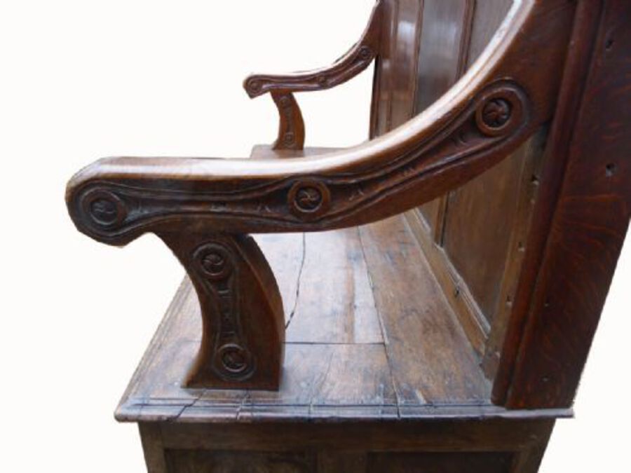 Antique George III Carved Oak Settle