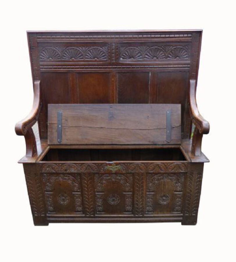 Antique George III Carved Oak Settle