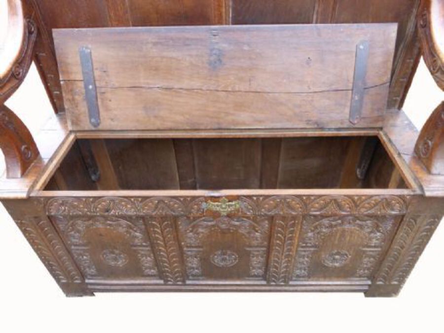 Antique George III Carved Oak Settle