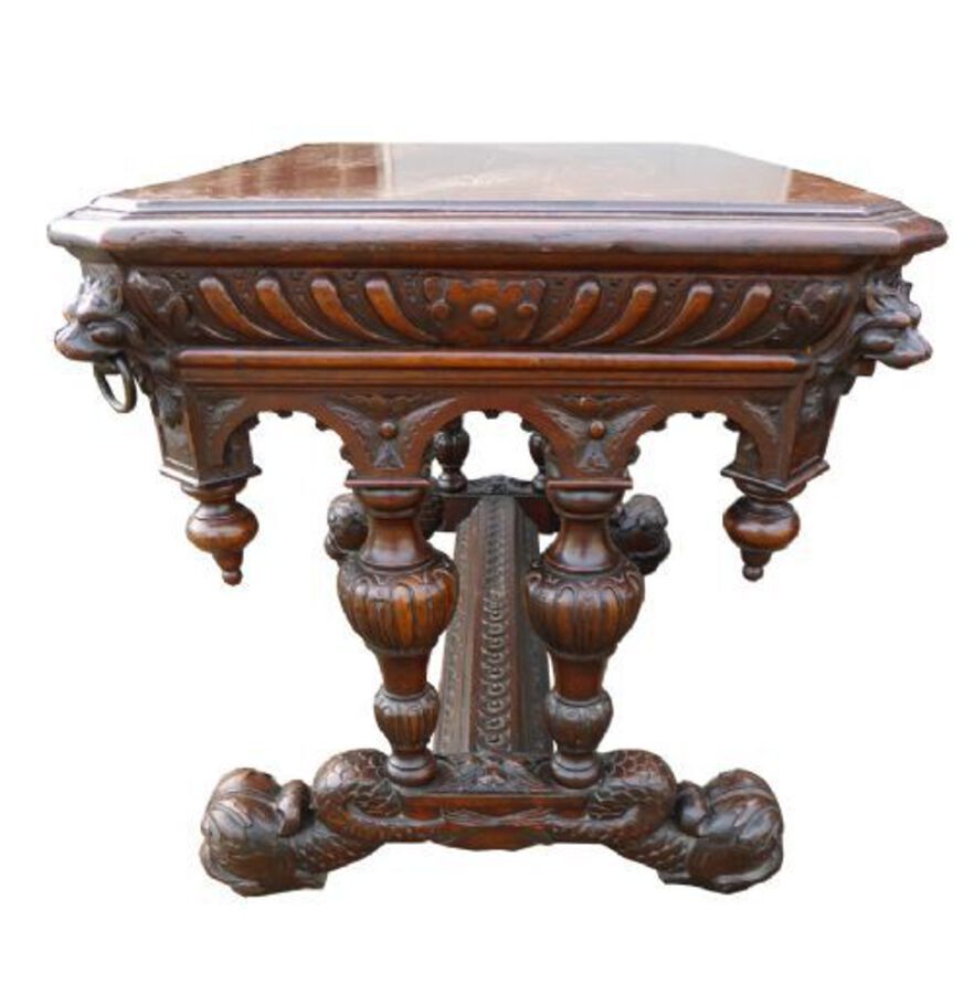 Antique Heavily Carved Gothic Hall Table 