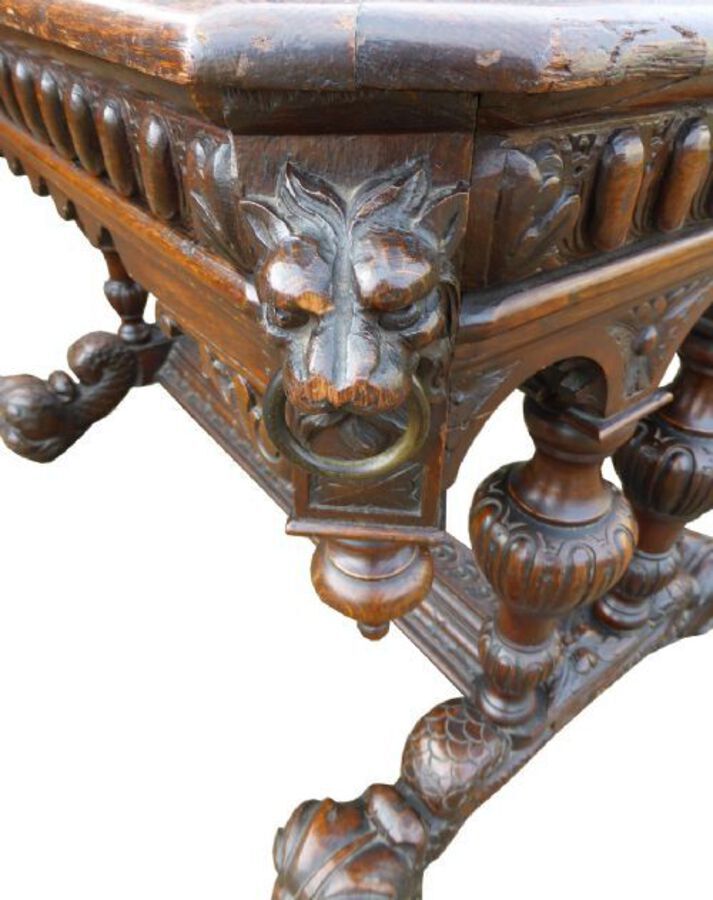 Antique Heavily Carved Gothic Hall Table 