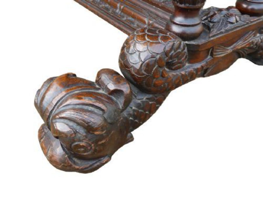 Antique Heavily Carved Gothic Hall Table 