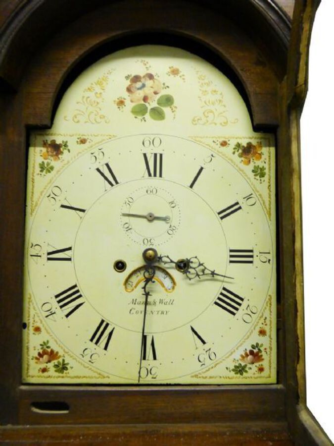 Antique Oak Grandfather Clock by Mann & Wall of Coventry Circa 1785