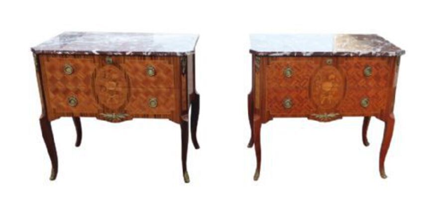Pair of Matched Tulip and Kingwood Inlaid Bedside Chests