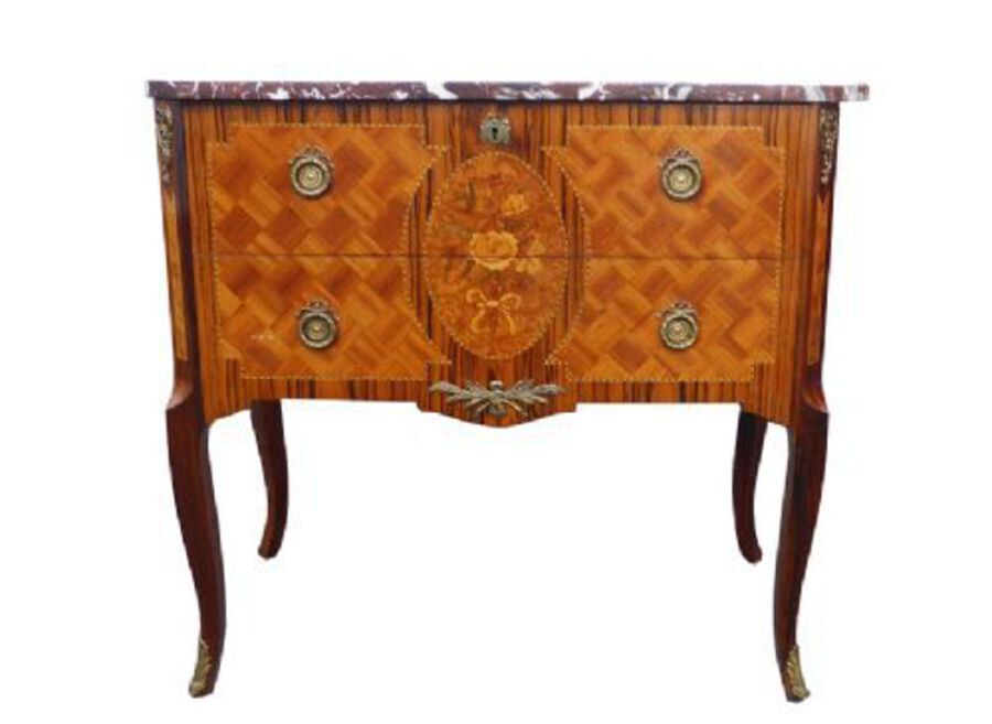 Antique Pair of Matched Tulip and Kingwood Inlaid Bedside Chests