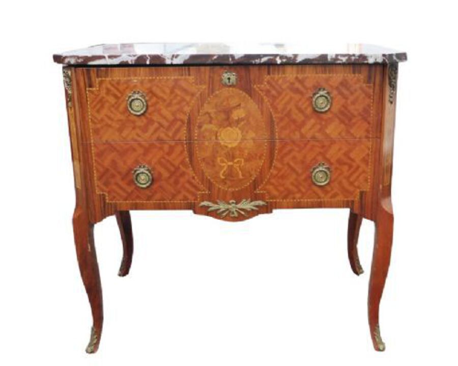 Antique Pair of Matched Tulip and Kingwood Inlaid Bedside Chests