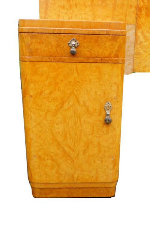 Antique Extensive Burr Walnut Art Deco Bedroom Suite Comprising Two Wardrobes Dressing Table Bed Pair Bedsides + Stool