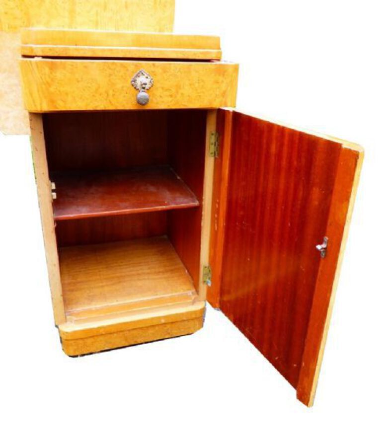 Antique Extensive Burr Walnut Art Deco Bedroom Suite Comprising Two Wardrobes Dressing Table Bed Pair Bedsides + Stool