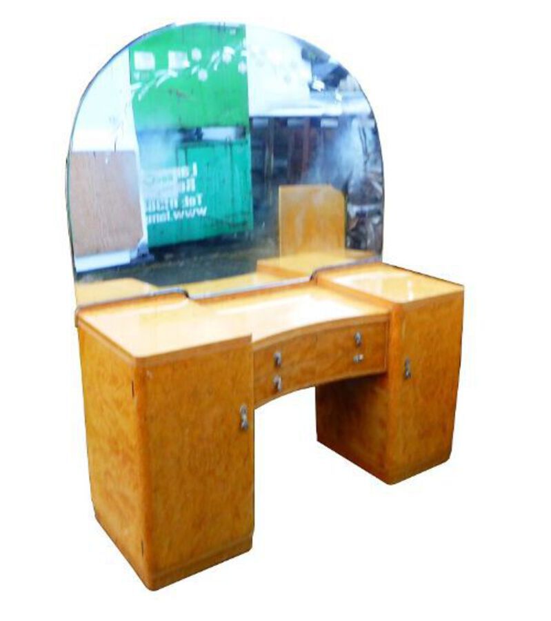 Antique Extensive Burr Walnut Art Deco Bedroom Suite Comprising Two Wardrobes Dressing Table Bed Pair Bedsides + Stool