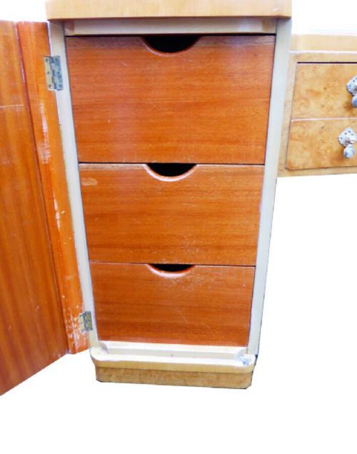Antique Extensive Burr Walnut Art Deco Bedroom Suite Comprising Two Wardrobes Dressing Table Bed Pair Bedsides + Stool